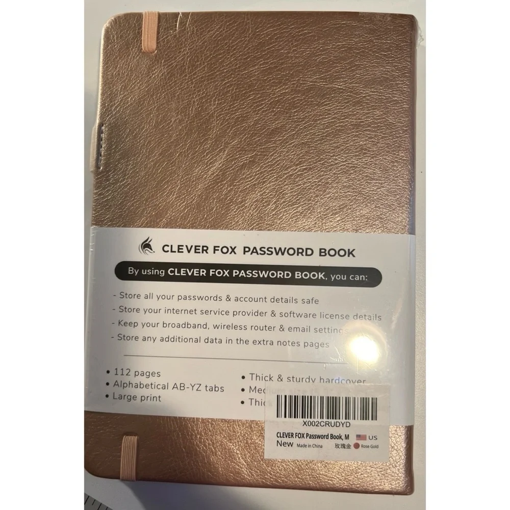 Clever Fox PASSWORD BOOK.  Metallic Pink. New.